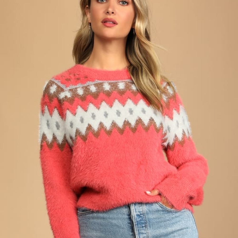Coral Fair Isle sweater